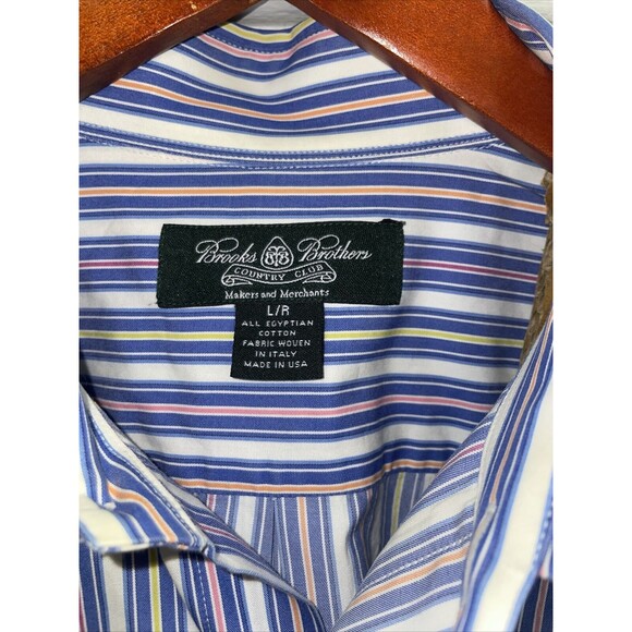 VTG Brooks Brothers Shirt Mens Large L Blue Stripes Country Club Made in USA - Picture 4 of 13